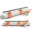 Orange Outdoor Chair With Concrete Bench And Coffee Signs Near Railing
