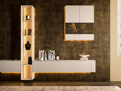 Modern TV Stand With Lighting Display Shelf And Wall Cabinet Decorative Items 3d model