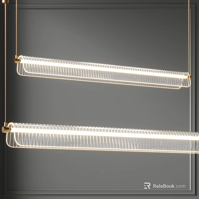 Modern Double Linear Chandeliers With Golden Metal Frame And Bright Illumination 3d model 