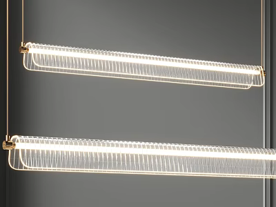 Modern Double Linear Chandeliers With Golden Metal Frame And Bright Illumination 3d model