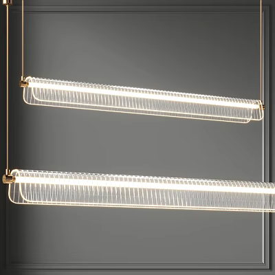 Modern Double Linear Chandeliers With Golden Metal Frame And Bright Illumination 3d model