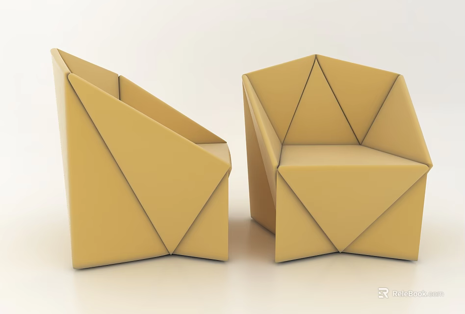 Modern Yellow Accent Chair with Unique Geometric Fold Design for Home Decor 3d model 