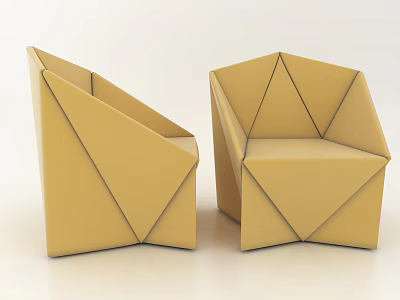 Modern Yellow Accent Chair with Unique Geometric Fold Design for Home Decor 3d model