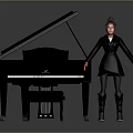 Black Grand Piano with Open Lid and Art Supplies Including Paintbrushes