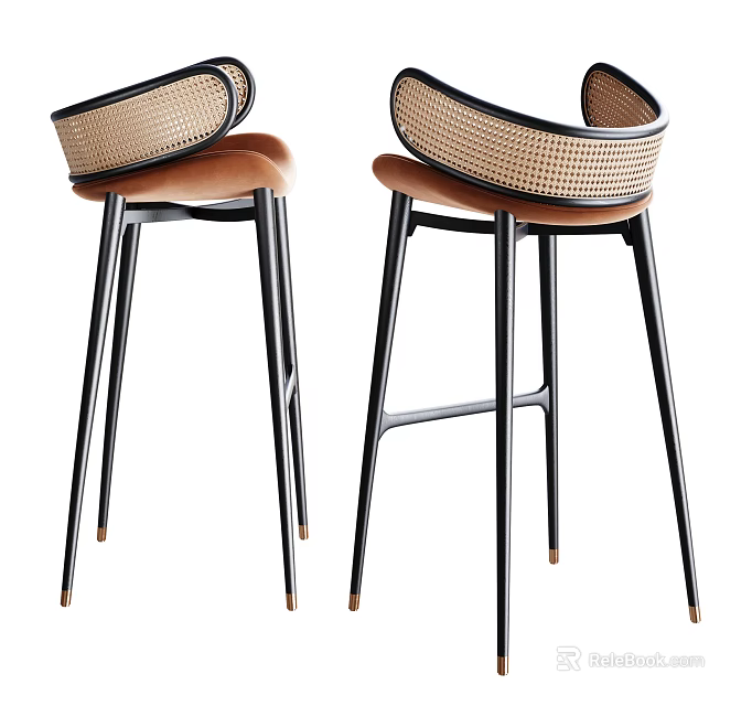 Elegant Modern Bar Stools With Woven Backrest Padded Seat And Black Metal Frame 3d model 