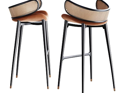Elegant Modern Bar Stools With Woven Backrest Padded Seat And Black Metal Frame 3d model