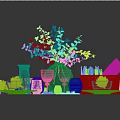 tableware fruit plate green plant vase 3d model