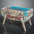 Colorful Foosball Table With Decorative Patterns And Wooden Frame And Foosball Players