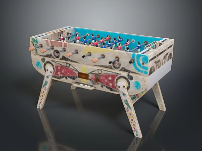 Colorful Foosball Table With Decorative Patterns And Wooden Frame And Foosball Players 3d model