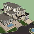European Style Detached Villa With Dark Roof Light Exterior Large Windows And Balcony Steps
