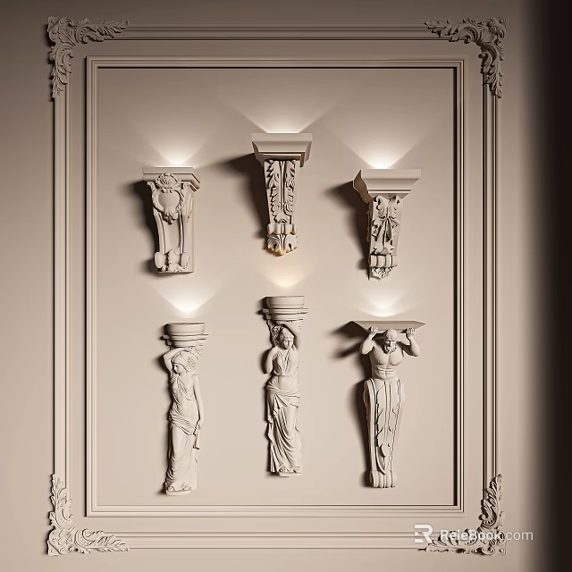 Classic Interior Wall Sconces With Figurine Sculptures And Elegant Design 3d model 