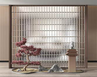 New Chinese style landscape sketch glass partition 3d model