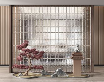 New Chinese style landscape sketch glass partition 3d model