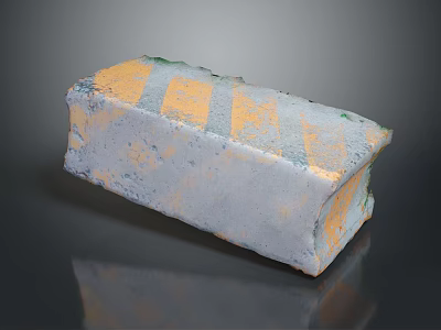 Gray Brick With Yellow Stripes And Green Edges Weathered Surface Texture 3d model