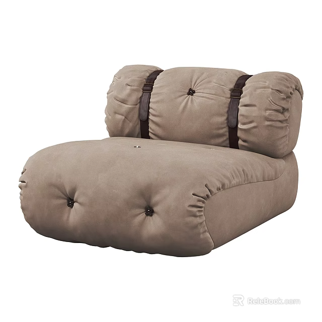Light Brown One Seater Sofa With Plush Fabric Button Tufted Straps And Modern Design 3d model