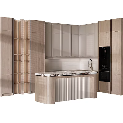Modern Kitchen Interior With Light Cabinets Marble Island And Black Appliances 3d model