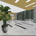 Modern Front Desk Reception Area With Bright Interior Wooden Ceiling Large Glass Windows And Plants