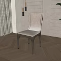 Modern Minimalist White Upholstered Dining Chair With Herringbone Floor Curtains Grid Wall And Potted Plant