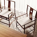Chinese Style Leisure Chairs With Wooden Frame Light Fabric Cushions And Indoor Wooden Floor