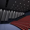 Modern Cinema Hall With Red Seats Large Screen And Ceiling Lights 3d model