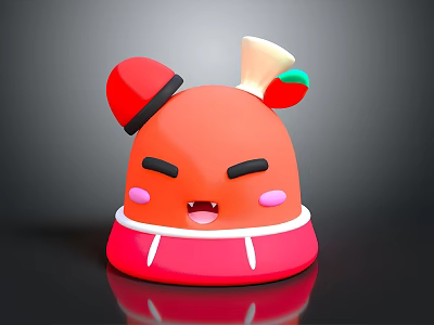 Playful Orange 3D Game Character With Red Hat Horn Pink Cheeks And Angry Expression 3d model