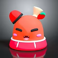 Playful Orange 3D Game Character With Red Hat Horn Pink Cheeks And Angry Expression