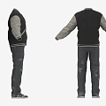 Black And Gray Baseball Jacket With Distressed Jeans Casual Clothing Outfit Design