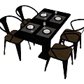 Modern Dining Table and Chair Set With Black Marble Top Wooden Seats and White Placemats