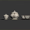 Delicate Ceramic Tea Set With Teapot Cups Saucers And Floral Patterns 3d model