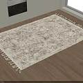 Neutral Toned Square Rug with Textured Pattern Tasseled Edges on Wooden Floor in Natural Light