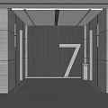 Modern Elevator Lobby With Number 7 Dark Striped Wall Light Marble Walls And Recessed Lights