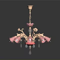 Red Chandelier with Golden Metal Frame and Decorative Red Shades for Interior Lighting