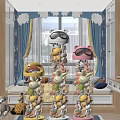 Multiple Colorful Stuffed Toys With Sunglasses And Cute Designs On Display Shelves In Kids Room