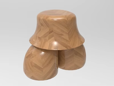 Modern Wooden Stool Featuring Herringbone Pattern And Unique Curved Design Structure 3d model