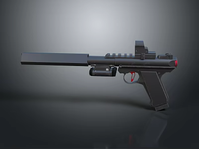 Detailed Modern Tactical Black Handgun With Long Barrel Red Accent 3d model