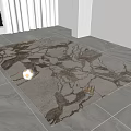 Square Area Rug With Beige Brown Marble Pattern And Decorative Ball Wooden Block