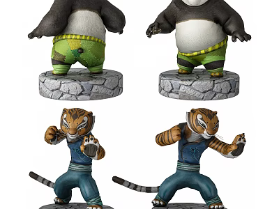 Kung Fu Panda and Tiger Action Figures With Dynamic Poses and Detailed Bases 3d model