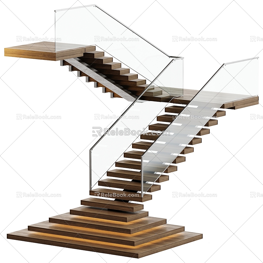 Stairs Right Angle Stairs Stairs Wooden Stairs Stairs Handrail 3d model