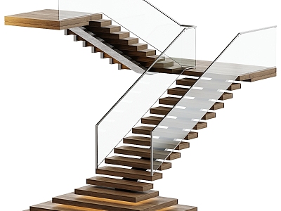 Stairs Right Angle Stairs Wooden Stairs Handrail 3d model