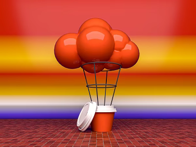 Instagram Photo Spot Featuring Red Orange Balloon Spheres Cup Base Gradient Background Red Brick Floor 3d model