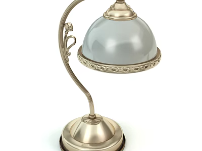 Elegant Metal Table Lamp With Curved Stem Transparent Shade And Carved Base 3d model