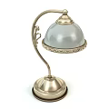 Elegant Metal Table Lamp With Curved Stem Transparent Shade And Carved Base