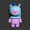 3D Cartoon Creature Character With Blue Head Pink Body Black Eyes And Heart Shaped Nose