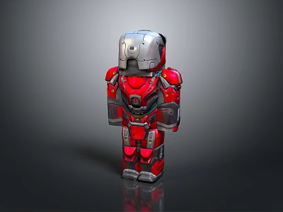 Red And Silver Robot Character With Mechanical Armor And Metallic Surface 3d model