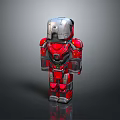Red And Silver Robot Character With Mechanical Armor And Metallic Surface