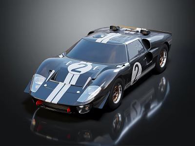 Classic Black Race Car With White Stripes And Number 2 Design 3d model