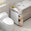Modern White Console Side Cabinet With Pink Drawers Storage Basket And Wheels