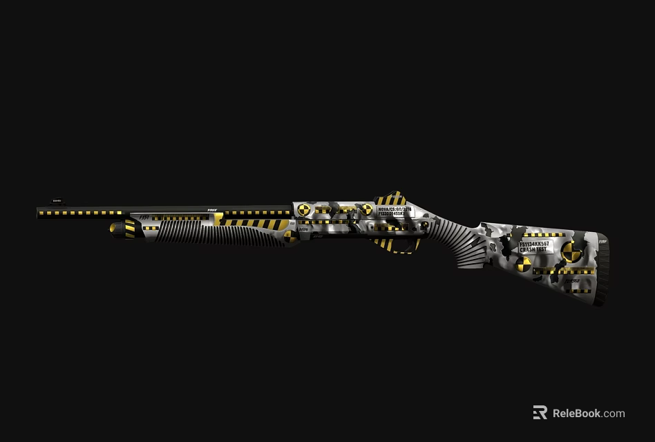 Mechanical Rifle With Intricate Silver Metallic Design And Yellow Decorative Details 3d model 