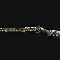 Mechanical Rifle With Intricate Silver Metallic Design And Yellow Decorative Details