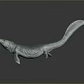 Ichthyosaur 3D Model With Metallic Texture Long Snout Flippers And Tail Fin On Dark Background